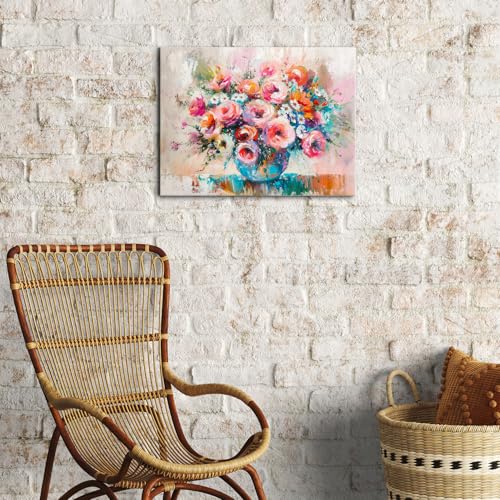 Abstract Flower Pictures Wall Decor Pink Floral Wall Art for Living Room - color: Blossoms Bouquet, size: 16"L x 12"W