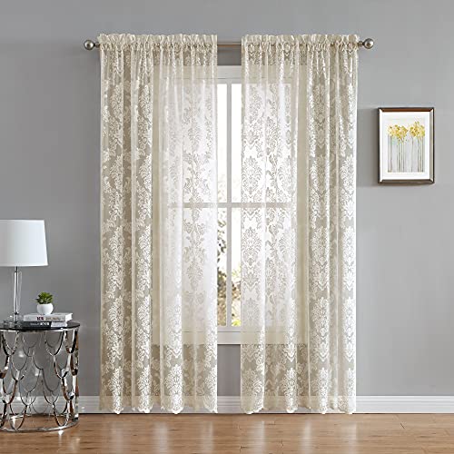 Warm Home Designs 54 x 96 Inch Golden Damask Lace Curtains. FI Linen 96 - color: Golden Linen, size: 54"W x 96"L (Pack of 2)