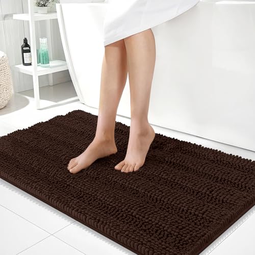 OLANLY Thick Large Bathroom Rugs 40x24, Soft Chenille Bath Rugs, Brown - color: Brown, size: 40" X 24"