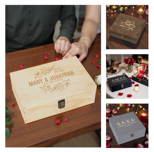 Personalized Anniversary Box, Engraved Wooden Keepsake Box for Couples - style: 6. Anniversary Designs