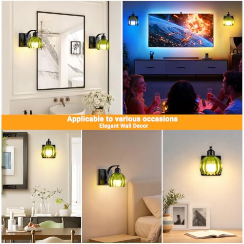 Battery Operated Wall Sconces Set of 2, Wireless LED Wall Lights - color: Black