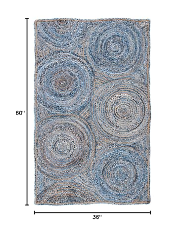SAFAVIEH Cape Cod Collection 3' x 5' Blue/Natural CAP203M Handmade Boho Braided Circles Jute & Cotton Entryway Living Room Foyer Bedroom Accent Rug - color: Blue/Natural, size: 3' x 5' (Rectangular)
