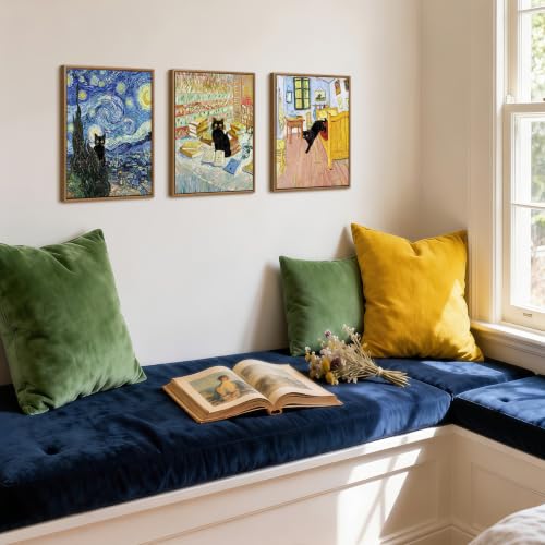 WENGTIAO 3Pcs Funny Black Cat Van Gogh Famous Painting Wall Art 12" x16x3 - color: Funny Black Cat, size: 12"x16"x3Pcs