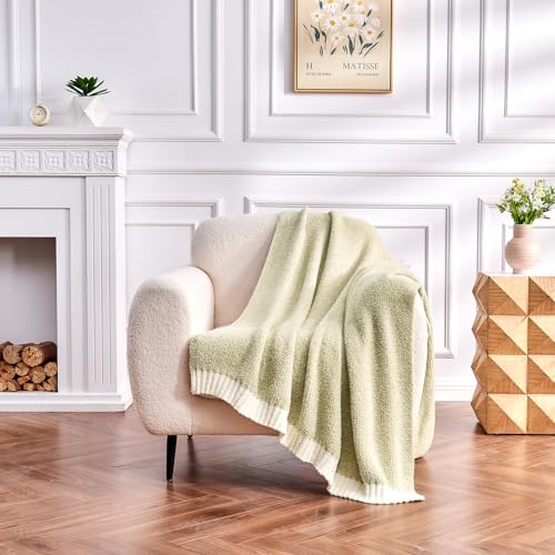 CozeCube Reversible Knitted Throw Blanket, Sage Green White Melange 50"x60" - color: M-sage Green, size: 50"x60"