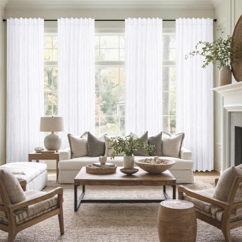 White Unique Curtains 90 Inch Length for Living Room 2 Panel Back Tab Pocket Drape Damask Geometric Rustic Neutral Vintage Decorative Lace Textured Tree Branch Patterned Curtain for Bedroom Office Bay - color: White, size: 52"W x 90"L (Pack of 2)