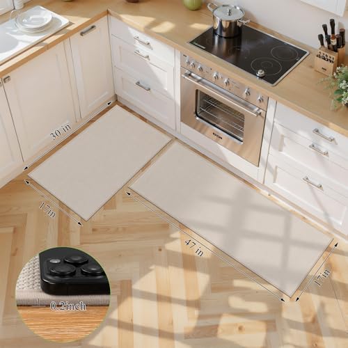 SHACOS Non Slip Kitchen Mats for Floor 2 Piece, 17x47+17x30 Inch, Beige - color: Beige, size: 17x47+17x30"