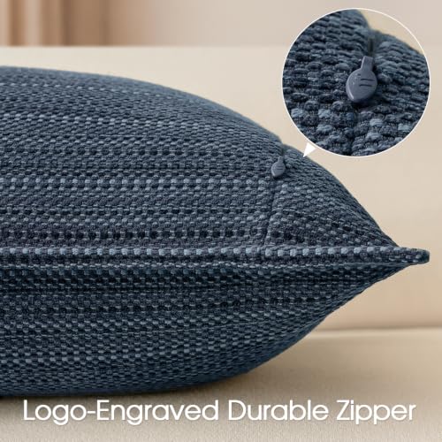 a moment Dark Blue Designer Textured Throw Pillow Covers 12x20 Set of 2 Vertical Striped Chenille Cushion Covers Decorative Pillowcases for Couch Sofa Bed Living Room Boho Farmhouse Home Decor - color: Dark Blue, size: 20" x 12" (Pack of 2)