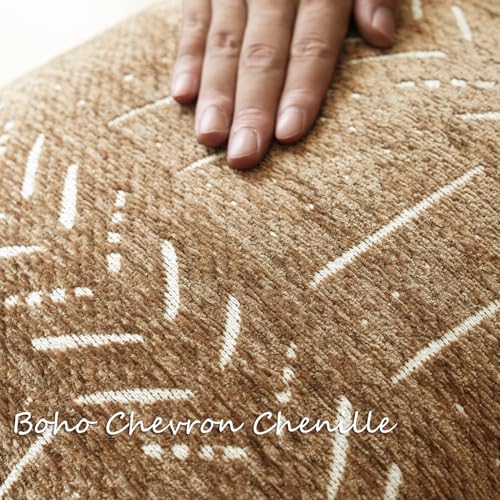 Foindtower Set of 2 Decorative Chenille Jacquard Throw Pillow Covers Textured Farmhouse Lumbar Cushion Covers Neutral Boho Accent Home Decor for Sofa Chair Couch Bedroom Living Room,12×20 Inch,Bronze - color: Sudan Brown, size: 20" x 12" (Pack of 2)