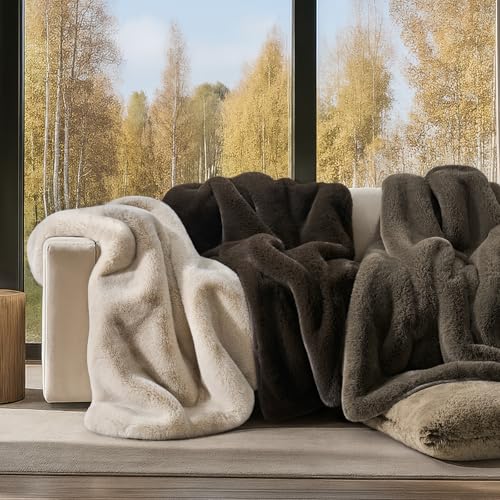 EverGrace Faux Chinchilla Fur Throw Blanket, 50"x60", Birch Mink - color: Birch Mink, size: 50"x60"