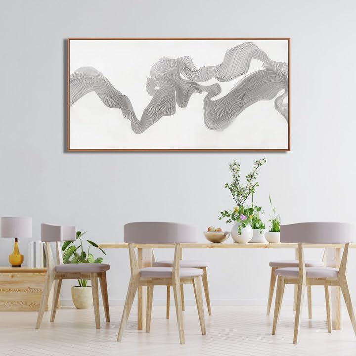 Framed White Modern Abstract Wall Art For Living Room Prints 20" X 40" - color: White Silver, size: 40"L x 20"W
