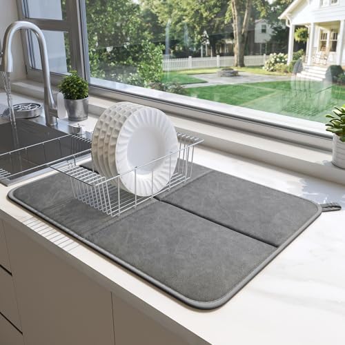 YDKGL 2 pack Dish Drying Mat for Kitchen Counter,PU Leather Dish Mat,Grey - color: Gray, size: 16" x 24"(2 Pack)
