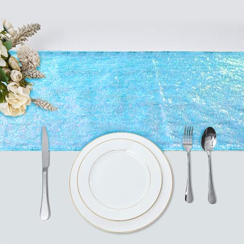 Pufogu 12 x 72 inches Mermaid Blue Sequin Table Runner, 2 Packs - color: Mermaid Blue