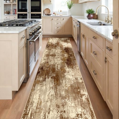 RELEANY Washable Runner 2'x8' Abstract Area Rug for Hallway Brown Tan - color: Brown/Tan, size: 2' x 8' (Runner)