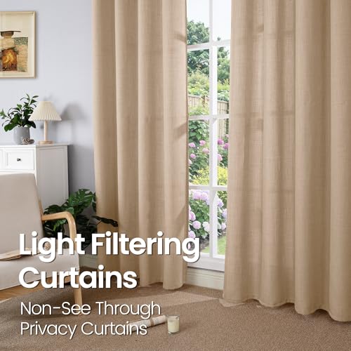 BGment Tan Linen Curtains 63 Inch Length for Bedroom - 2 Panels - color: Tan, size: 52"W x 63"L (Pack of 2)