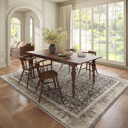 Washable 6x9 Area Rugs for Living Room Bedroom, Charcoal/Taupe - color: Charcoal/Taupe, size: 6' x 9' (Rectangular)