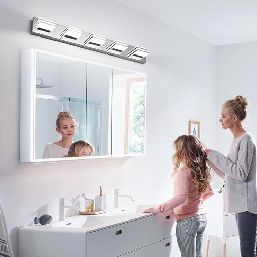 LED Vanity Lighting 30W Lights for Mirror 5 Light Bath Wall Lamps 34 Inch Bathroom Sink Lights over Vanity Modern Long Bath Lights Bars Chrome Wall Sconces Light for Bathroom Restroom 6000K - color: Chrome-Not-Dimmable, size: 5-Light, 34-Inch