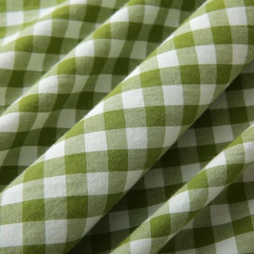 Silnuo Olive Green/White Gingham Ruffle Pillow Covers Queen Size 20"x30" - color: Green/White, size: Queen (20" x 30") - Set of 2