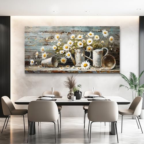 QIYILEXWART Canvas Wall Art For Living Room Large Wall Decor For Kitchen Bedroom Decorations Daisy Rustic Landscape Pictures Farmhouse Painting Artwork Room Wall Mural Aesthetic Home Decor 30x60 In - color: Daisy Rustic Pots Art, size: 60"L x 30"W