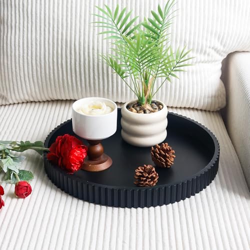 Round Decorative Tray for Coffee Table Decor, 11.8in Black Decorative Serving Tray for Kitchen Counter,bandejas decorativas, Wooden Serving Tray for Party - color: Black
