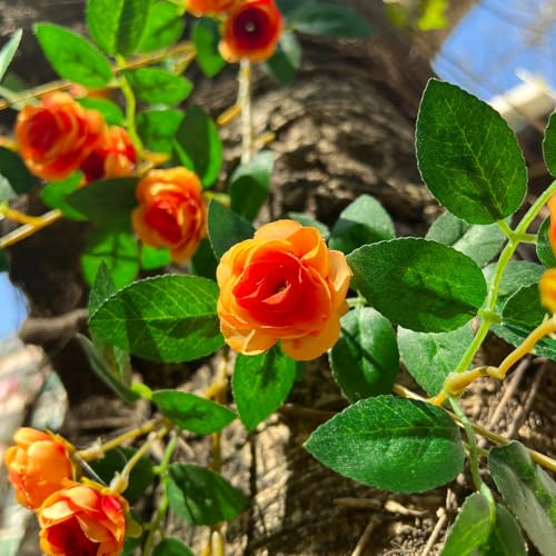2X 6FT Fake Rose Garland, Flower Garland,Artificial Flower wild Rose Vine - color: Yellow-orange, size: 2
