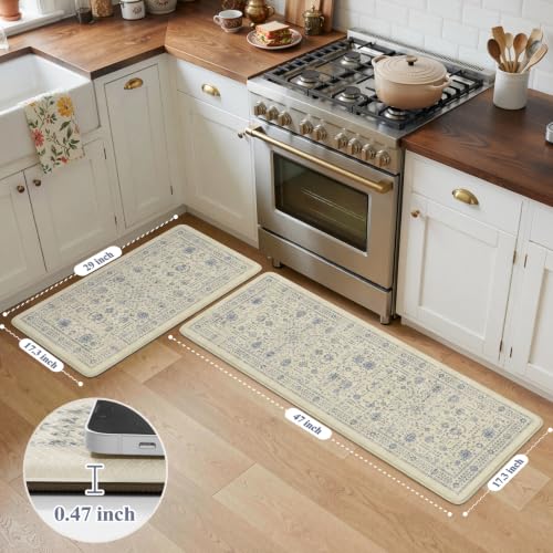KIMODE Kitchen Mats for Floor Cushioned Anti Fatigue 2PCS Kitchen Rugs - color: Vintage Blue, size: 17"x29.5"+17"x47"--0.47 inches