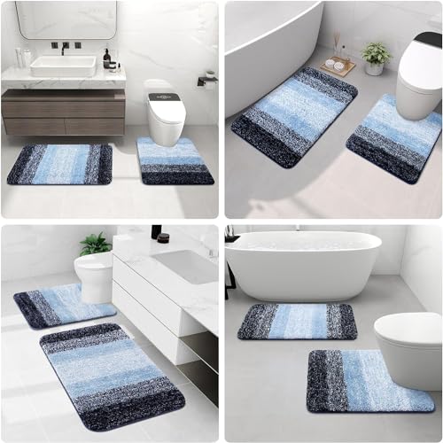 Arotive Microfiber Bathroom Rugs, Shaggy Soft Absorbent Bath Rug, 70x24 - color: Blue, size: 70" X 24"
