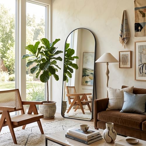 HARRITPURE Arched Full Length Mirror, 64"x21" Full Body Mirror with Stand - color: Re-black, size: 64"L x 21"W