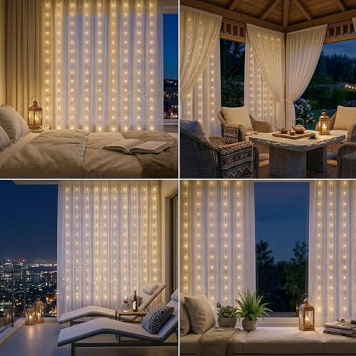 Vigdur Led Curtain String Lights, 8FT 210 Warm LEDs Christmas Fairy Lights - color: 1 Pack