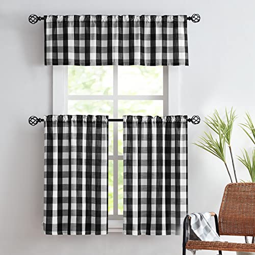 Black White Buffalo Check Valance Curtains Kitchen Plaid Window Top 52x15" - color: Black and White, size: 50"W x 15"L (Pack of 1)