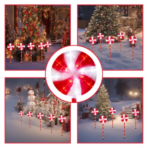 BRIGHTDECK 5 Pack Solar Christmas Pathway Lights, Red Lollipop Stakes - color: Red, size: 5Pack
