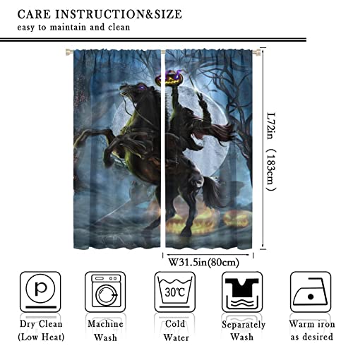 Gothic Halloween Blackout Curtains - Horror Forest Night Theme Pumpkin Headless Horseman Rod Pocket Window Drapes Set Energy Saving Thermal Insulated Drapes,2 Panels 72L x 31.5W - color: Gothic Halloween, size: 31.5"W x 72"L (Pack of 2)