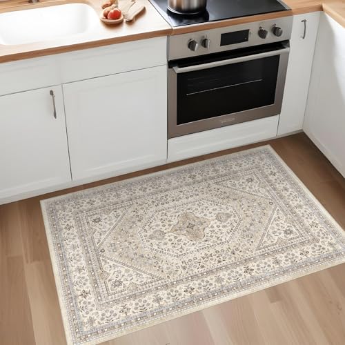 2x3 Washable Entryway Area Rug - Non-Slip Boho Throw Rugs Beige Gray - color: Beige/Gray, size: 2' x 3' (Rectangular)