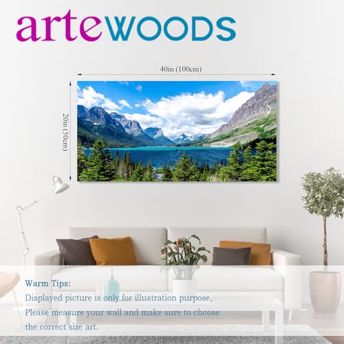 Landscape Saint Mary Lake Canvas Wall Art for Living Room Wall Decor Glacier National Park Canvas Pictures Blue Sky Mountain Forest Nature Scene Painting Artwork Home Office Decorations 20" x 40" - color: Glacier Nature Landscape, size: 40"L x 20"W