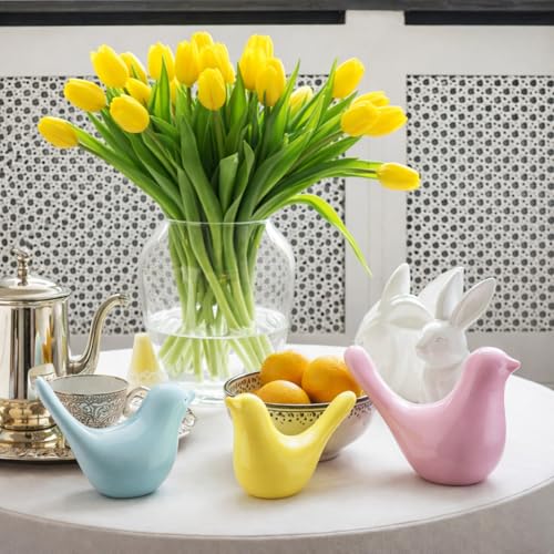 AceOrbit 3 Pcs Pastel Decor Bird Figurine Statues for Home Decoration Small Resin Birds Decor for Home Office Table Desktop Bookshelf Mantelpiece Shelf - style: Cute Style