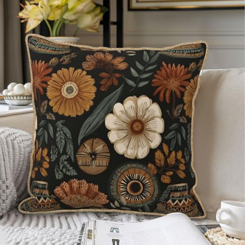 KSLIDS Boho Flower Soft Velvet Throw Pillow Covers Set of 2 Modern Abstract Retro Bohemian Flower Decorative Pillow Covers 18x18 Inch Mid Century Tropical Leaves Pillow Case for Sofa Couch Home Decor - color: Mid Century Flower, size: 18" x 18" (Pack of 2
