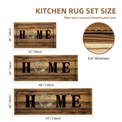 Kitchen Rugs Non Slip Washable Farmhouse Kitchen Mats for Floor, Dark Brown - color: Home-brown1, size: 20"x32"+20"x48"+20"x59"