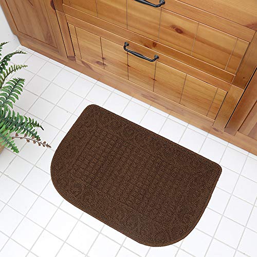 COSY HOMEER 27x18 Half Round Kitchen Rug,Non Slip Washable Mat,Brown 1PC - color: Brown, size: 1'6" x 2'3" (Semicircular)