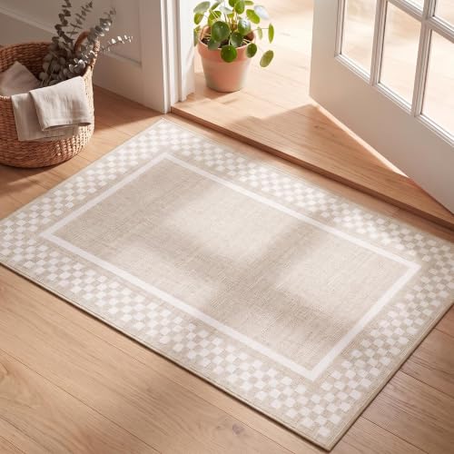 GarveeHome Small Area Rug 2x3 Washable Scalloped Non Slip Kitchen Rugs - color: Beige, size: 2' x 3' (Rectangular)