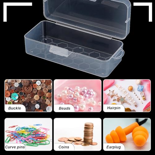 BENECREAT 4 Packs Rectangle Plastic Container Box, 6.4x2.6x1.8inch Clear Storage Organizer with Hinged Lid and Hanging Hole for Small Craft Accessories Office Supplies - size: 6.4x2.6x1.8inch