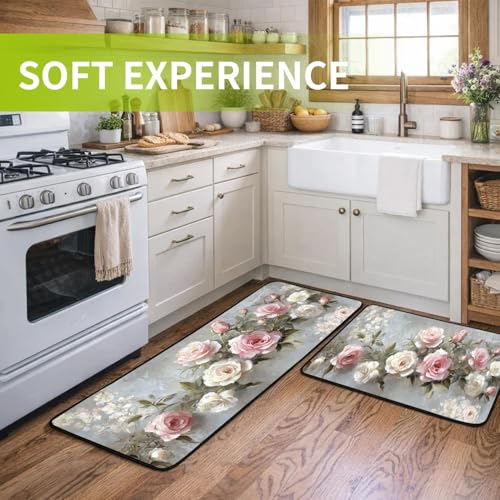 Classic Kitchen Mats for Floor, 2-Piece Non-Slip Kitchen Rugs - color: Oil Painting of a Bouquet of Flowers
