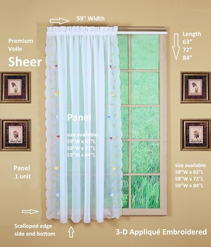 Today's Curtain,Vineyard 3-D Appliqué,Panel 72", White, 59" W x 72" L - color: White, size: 59"W x 72"L (Pack of 1)