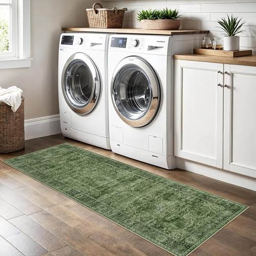 2x6 Green Runner Rugs for Hallway Kitchen Washable Kitchen Runner Rug - color: Green, size: 2'*6'(Runner)