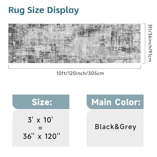 3x10 Runner Rug Non-Slip Washable: Modern Long Hallway Runner Rug Black - color: Black, size: 3' x 10' (Runner)
