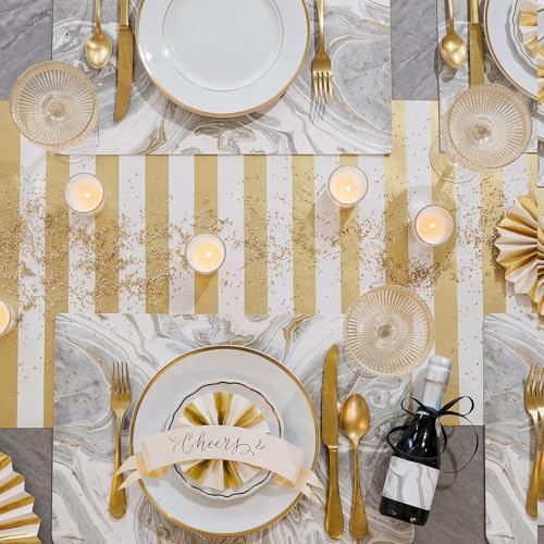 AmazingSpark Striped Table Runner Roll,Gold,25' Long X 16" Wide - color: Gold, size: 25' Long X 16" Wide