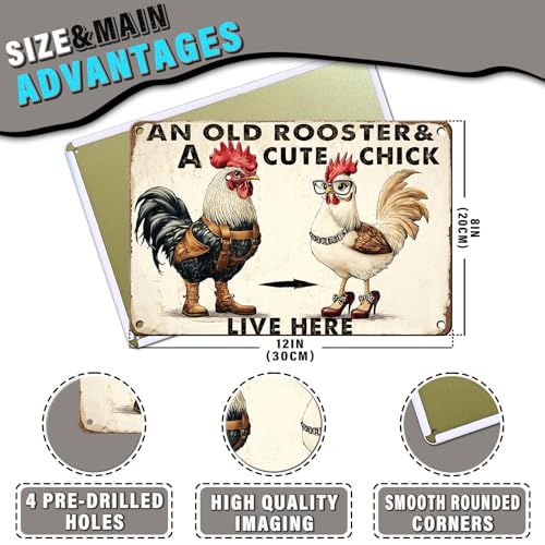 PEACHGARDEN Funny Chicken Metal Sign An Old Rooster A Cute Chick Live Here Vintage Tin Sign for Home Farm Chicken Coop Farmhouse Kicthen Garden Decor 8X12inch - color: Funny Chicken 5, size: 20X30cm(12*8in)