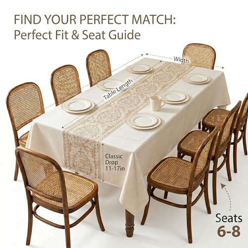 Nordic Beige Linen Tablecloth, Heavy-Duty Rectangle Cover - color: Beige Hh, size: 55"x86"fits 6-8 seats (table length 62"-68")
