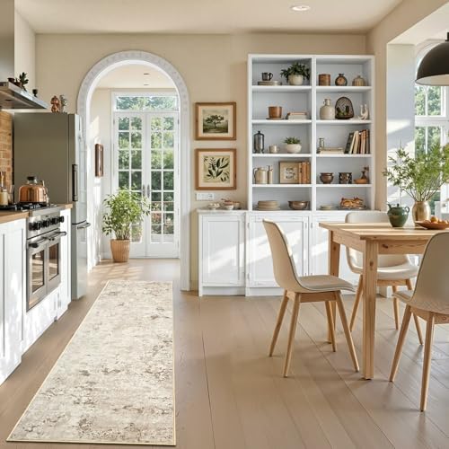 Toneed Washable 2x6 Non-Slip Abstract Runner Rug for Hallway Kitchen - color: Beige, size: 2' x 6' (Rectangular)