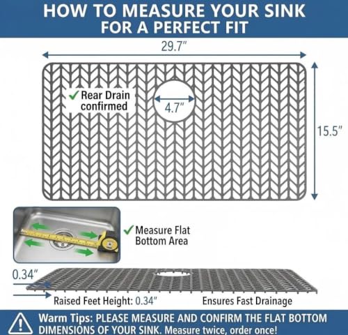 AWOKE Silicone Sink Protectors for Kitchen Sink, 30" x 16" Rear Drain Hole - size: 30 x 16 Rear Drain