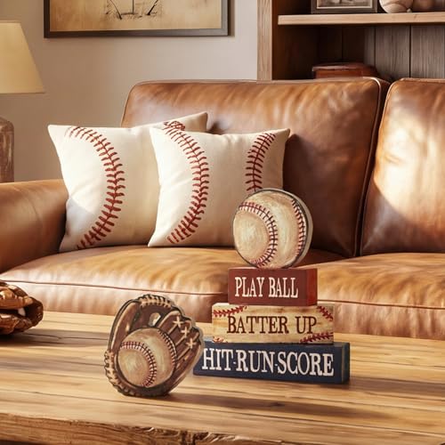Smile Wooden Indoor Decor Baseball Block Sign - "Take Me Out to the Ball Game" Stacked Decor for Home & Sports Fans - style: Baseball