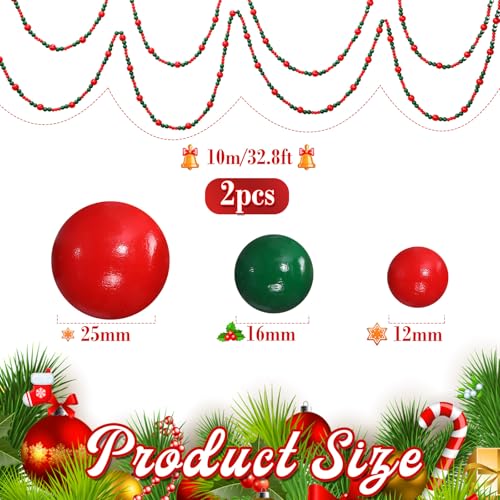 Giegxin 1 Pcs 32.8 ft 4th of July Wooden Bead Garland Patriotic Hanging Garland Farmhouse Beads Decor for Independence Day Mantel Table Party Wall Home Decorations (Red,Green) - color: Red,green
